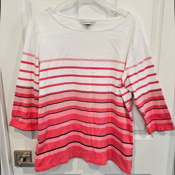 Christopher & Banks Tops - Christopher & Banks Women's Pink Ombre Striped 3/4 Sleeve Tee Size--Large